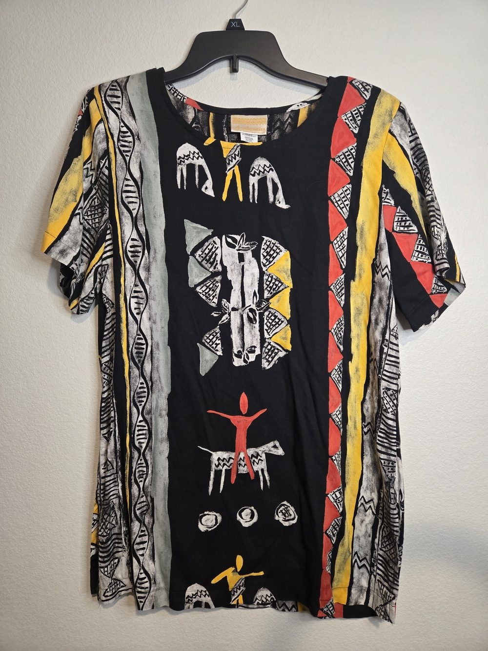 Vintage 90s Authentics Anthony Mark Hankins Rayon Tribal Art Blouse Medium USA